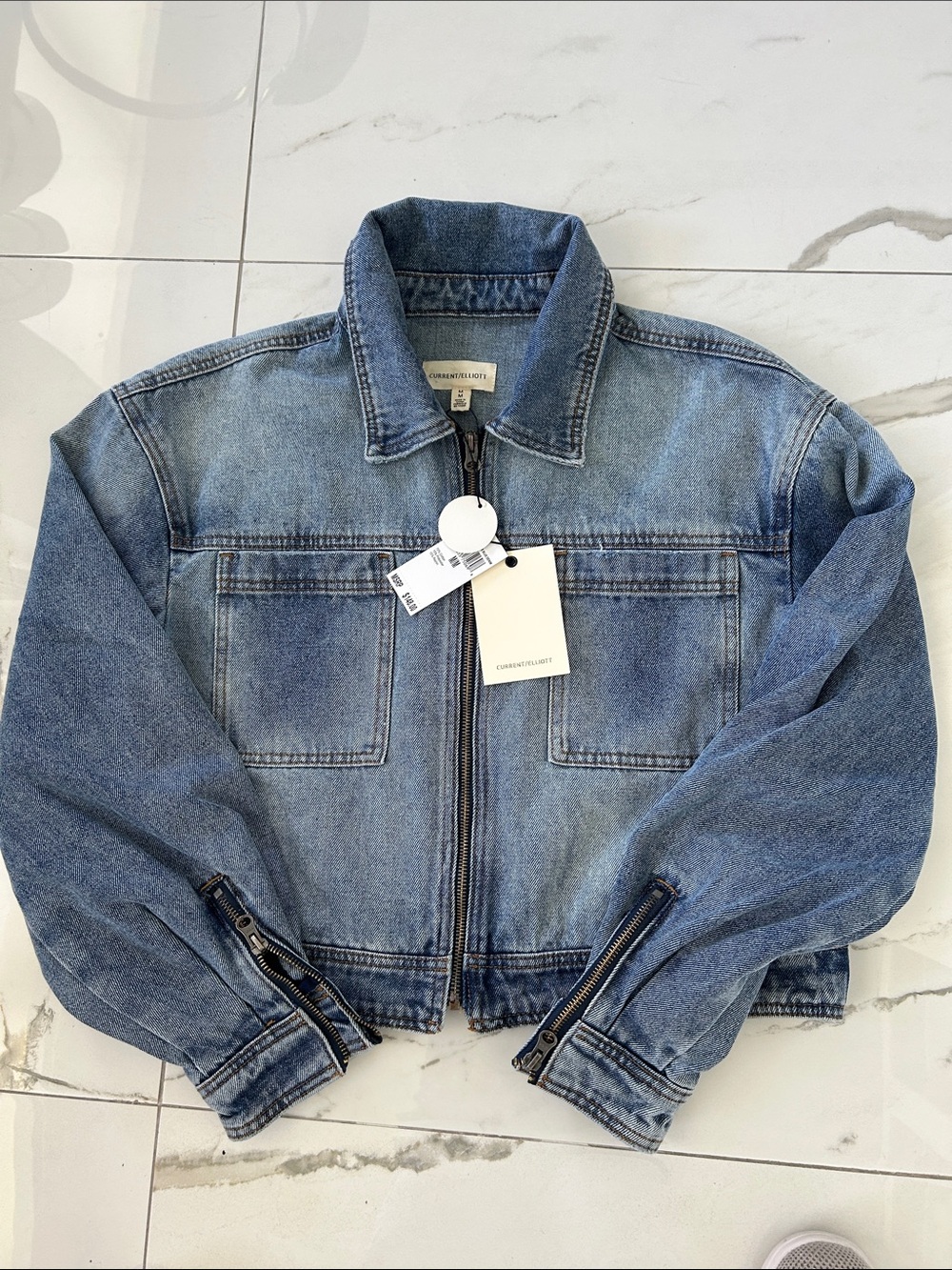 Current/Elliott Blue Denim Zip-Front Jean Jacket